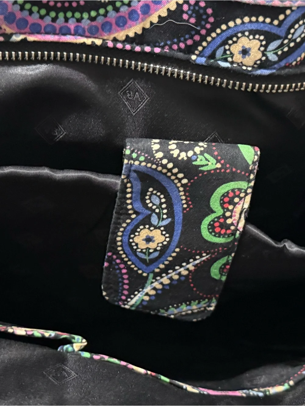 Vera Bradley Black Quilted Tote with Multicolor Paisley